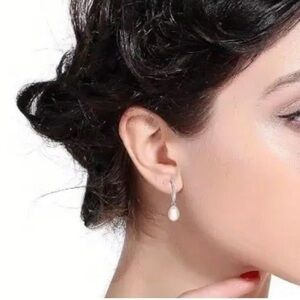 925 sterling silver Genuine Freshwater Cultured Pearl Drop Dangle Earrings White